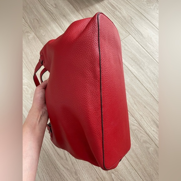 Tory Burch Red Thea Center-Zip Leather Hobo Tote Bag - Picture 9 of 16